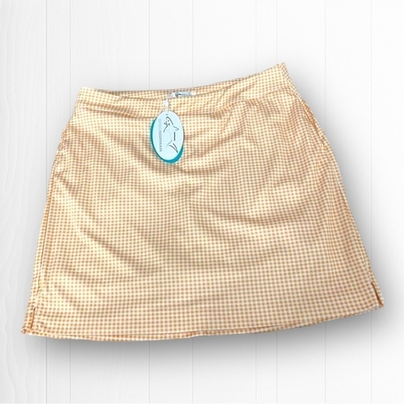 NWT Greg Norman Preppy Gingham Pickleball Tennis Golf Skort Soft Yellow, Large - Picture 1 of 9